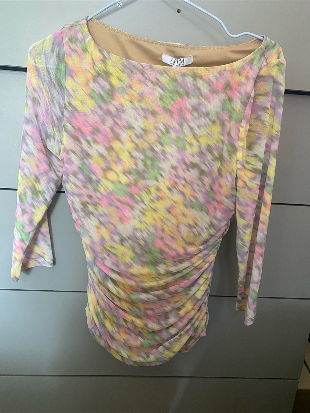 AFRM Pastel Multicolor Ruched Boatneck Top